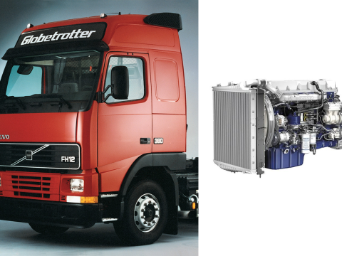 Colagem | Volvo FH + Motor Volvo D12 | Imagens de Divulgação